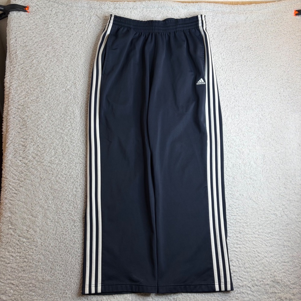 Y2K Adidas Mens Track Pants Blue White 3 Stripe S baggy loose fit wide leg M